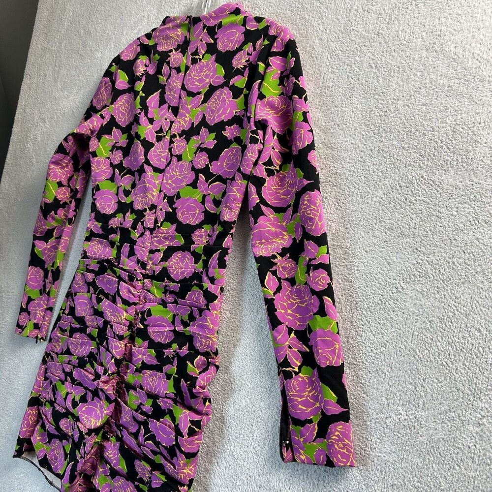 Zara Size M Pink Floral Ruched Bodycon Long Sleeve Mini Dress - Picture 3 of 14
